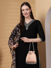 Dangle Striped Embellished Faux Silk Potli