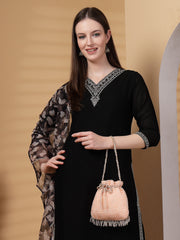 Dangle Striped Embellished Faux Silk Potli