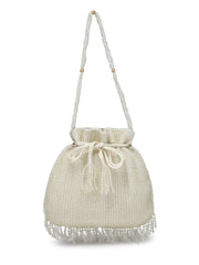 Dangle Striped Embellished Faux Silk Potli