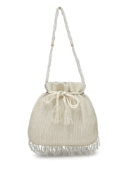 Dangle Striped Embellished Faux Silk Potli