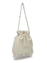 Dangle Striped Embellished Faux Silk Potli