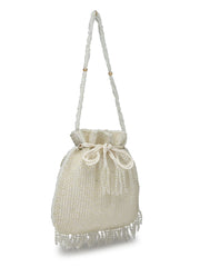Dangle Striped Embellished Faux Silk Potli