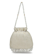 Dangle Striped Embellished Faux Silk Potli