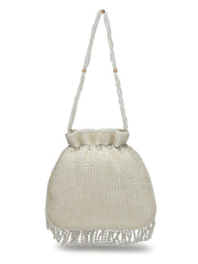 Dangle Striped Embellished Faux Silk Potli