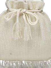 Dangle Striped Embellished Faux Silk Potli