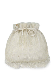Dangle Striped Embellished Faux Silk Potli