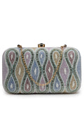 Anekaant Adorn White & Pastel Multi Ogee Embellished Fabric Clutch