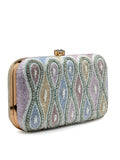 Anekaant Adorn White & Pastel Multi Ogee Embellished Fabric Clutch
