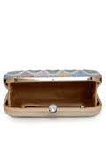 Anekaant Adorn White & Pastel Multi Ogee Embellished Fabric Clutch