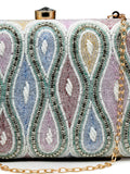 Anekaant Adorn White & Pastel Multi Ogee Embellished Fabric Clutch