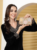 Anekaant Adorn Gold & Pastel Multi Floral Embellished Fabric Clutch