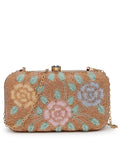Anekaant Adorn Gold & Pastel Multi Floral Embellished Fabric Clutch