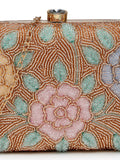 Anekaant Adorn Gold & Pastel Multi Floral Embellished Fabric Clutch