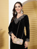 Anekaant Adorn Gold & Pastel Multi Floral Embellished Fabric Clutch