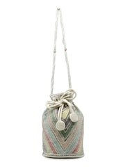 Dangle Chevron Embellished Faux Silk Potli