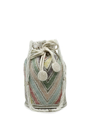 Dangle Chevron Embellished Faux Silk Potli
