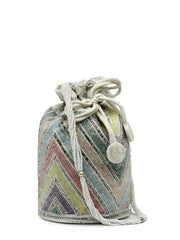 Dangle Chevron Embellished Faux Silk Potli