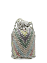 Dangle Chevron Embellished Faux Silk Potli
