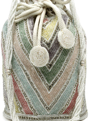 Dangle Chevron Embellished Faux Silk Potli