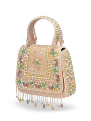 Anekaant Blush & Bead Pink Satin Concentric Beadwork Embellished Clutch