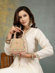 Anekaant Blush & Bead Pink Satin Concentric Beadwork Embellished Clutch