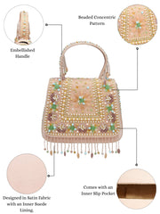 Anekaant Blush & Bead Pink Satin Concentric Beadwork Embellished Clutch