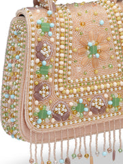 Anekaant Blush & Bead Pink Satin Concentric Beadwork Embellished Clutch