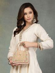 Anekaant Blush & Bead Pink Satin Concentric Beadwork Embellished Clutch