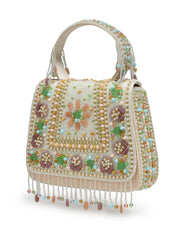 Anekaant Blush & Bead Ivory Satin Concentric Beadwork Embellished Clutch