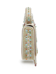 Anekaant Blush & Bead Ivory Satin Concentric Beadwork Embellished Clutch