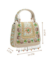 Anekaant Blush & Bead Ivory Satin Concentric Beadwork Embellished Clutch