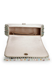 Anekaant Blush & Bead Ivory Satin Concentric Beadwork Embellished Clutch