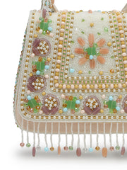 Anekaant Blush & Bead Ivory Satin Concentric Beadwork Embellished Clutch