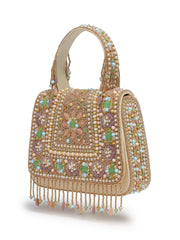 Anekaant Blush & Bead Gold Satin Concentric Beadwork Embellished Clutch