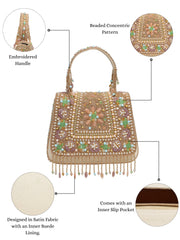 Anekaant Blush & Bead Gold Satin Concentric Beadwork Embellished Clutch