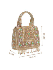 Anekaant Blush & Bead Gold Satin Concentric Beadwork Embellished Clutch