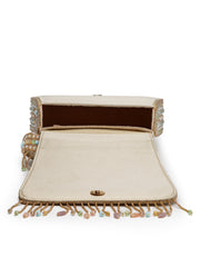 Anekaant Blush & Bead Gold Satin Concentric Beadwork Embellished Clutch