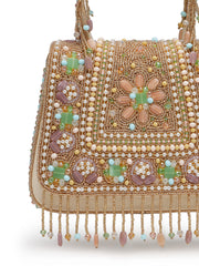 Anekaant Blush & Bead Gold Satin Concentric Beadwork Embellished Clutch