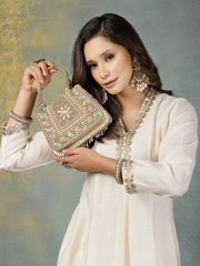 Anekaant Blush & Bead Gold Satin Concentric Beadwork Embellished Clutch
