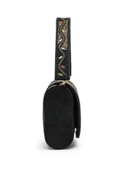 Anekaant Beaded Botanica Black Suede Swirl Embellished Clutch