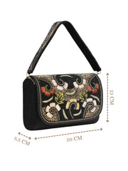 Anekaant Beaded Botanica Black Suede Swirl Embellished Clutch