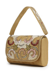 Anekaant Beaded Botanica Gold Suede Swirl Embellished Clutch