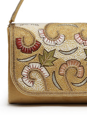 Anekaant Beaded Botanica Gold Suede Swirl Embellished Clutch