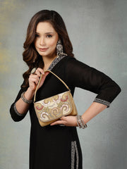 Anekaant Beaded Botanica Gold Suede Swirl Embellished Clutch
