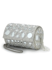 Anekaant Tipify Metallic Silver Geometric Mirror Embellished Clutch