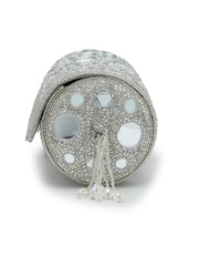 Anekaant Tipify Metallic Silver Geometric Mirror Embellished Clutch