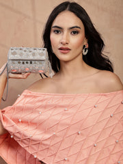 Anekaant Tipify Metallic Silver Geometric Mirror Embellished Clutch