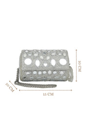 Anekaant Tipify Metallic Silver Geometric Mirror Embellished Clutch