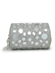 Anekaant Tipify Metallic Silver Geometric Mirror Embellished Clutch