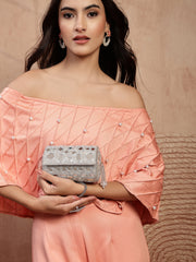 Anekaant Tipify Metallic Silver Geometric Mirror Embellished Clutch